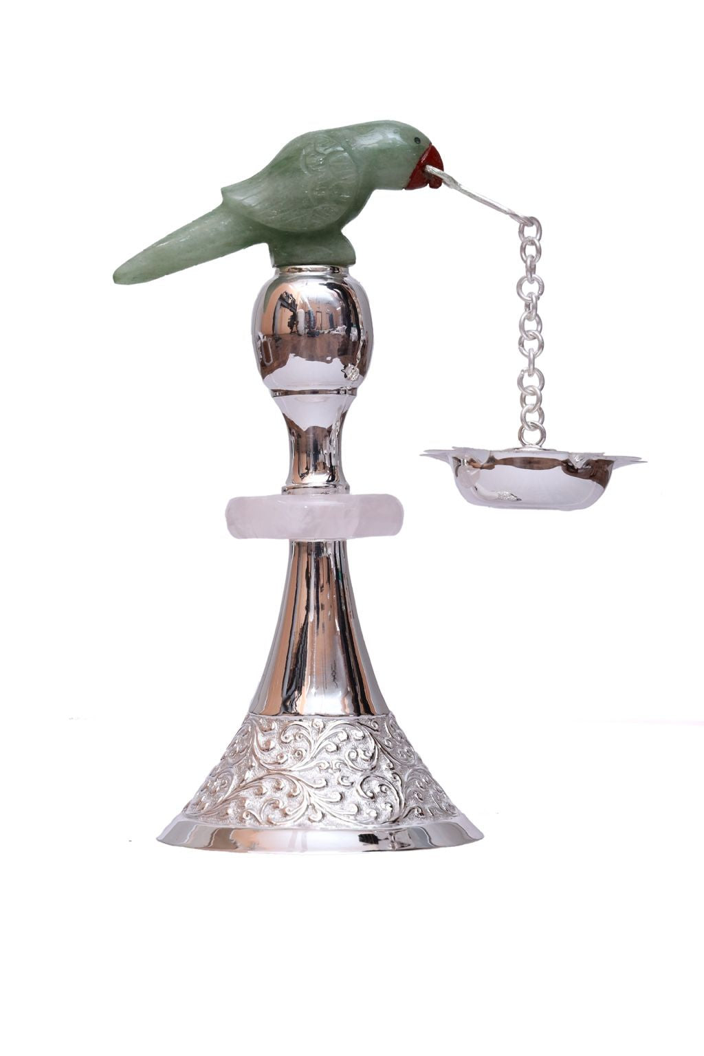 Parrot Hanging Diya - Stone & Silver